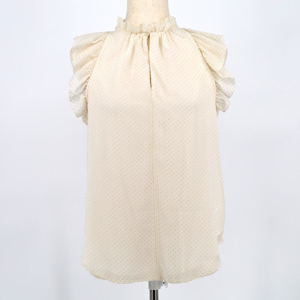 Michael Kors Cream Ruffle Sleeve Polka Dot Blouse - Picture 1 of 5